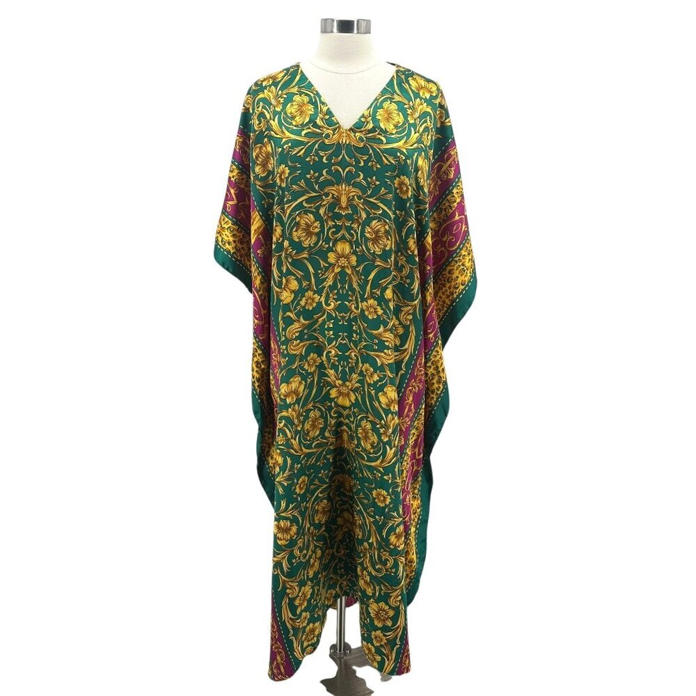 Vintage Winlar Womens One Size Dress Kaftan Satin Floral Animal Print Maxi